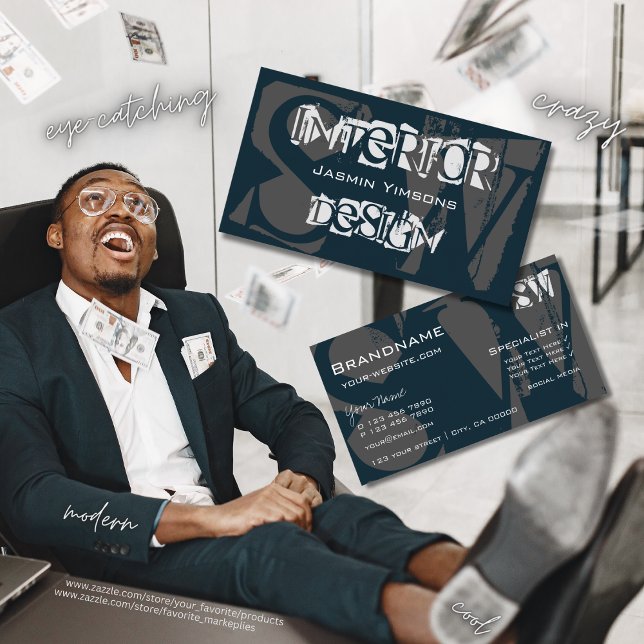 Modernes Dunkelblau Weiß und Grau Cool mit Initial Visitenkarte (Von Creator hochgeladen)