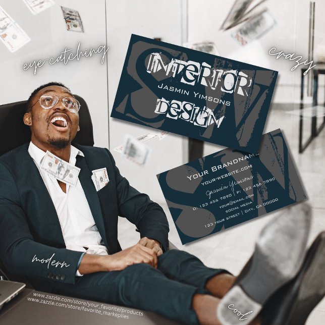 Modernes Dunkelblau weiß und grau Cool mit Monogra Visitenkarte (Von Creator hochgeladen)