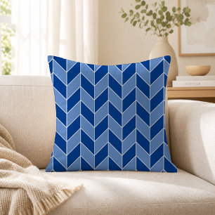 Modernes dunkelblaues Herringbone-Zickzack Muster Kissen