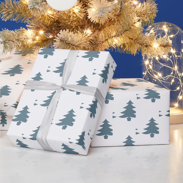 Modernes, dunkelblaues Weihnachtsbaummuster Geschenkpapier (Feiertage)