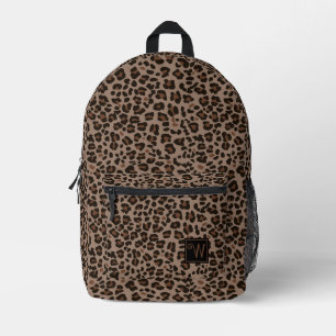 Modernes dunkelbraunes Tierleopard-Monogramm Bedruckter Rucksack