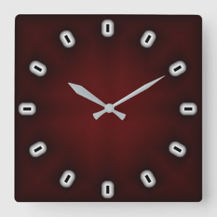 Modernes Dunkelrot Quadratische Wanduhr