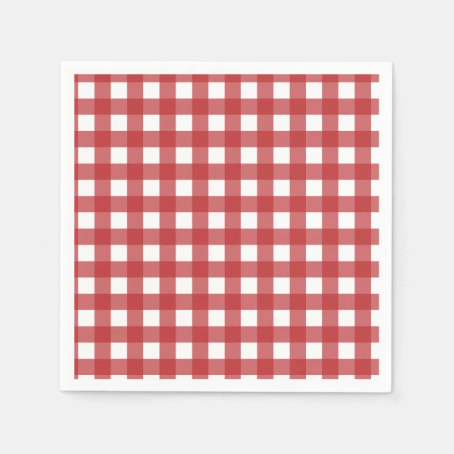 Modernes Dunkelrot und Hellweiß Gingham-Muster Serviette (Vorderseite)
