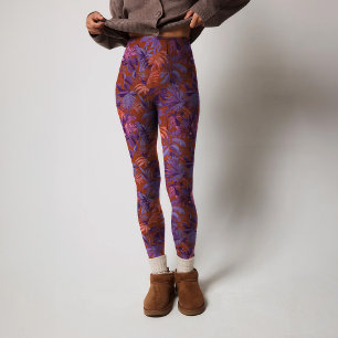 Modernes dunkelrotes Lila tropisches Leaf-Muster Leggings