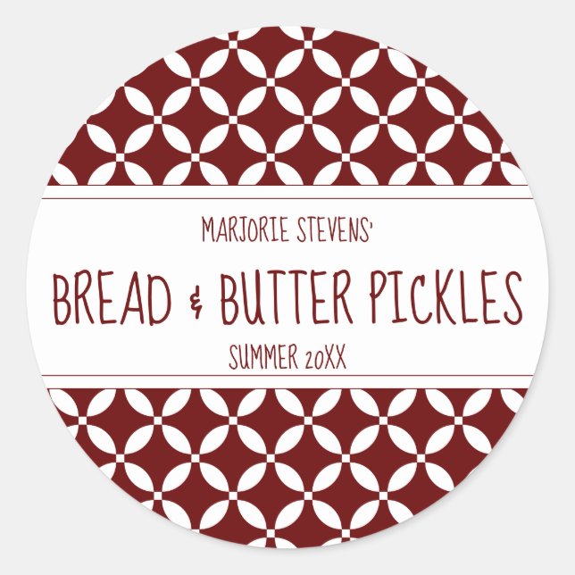 Modernes dunkelrotes und weißes Canning Label Runder Aufkleber (Vorderseite)
