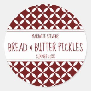 Modernes dunkelrotes und weißes Canning Label Runder Aufkleber