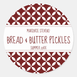 Modernes dunkelrotes und weißes Canning Label Runder Aufkleber