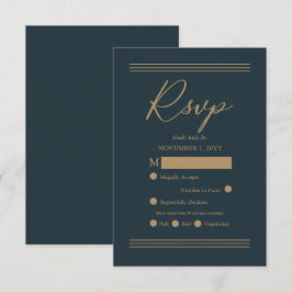Modernes Dunkles Aquamarin| Antikes Gold Minimalis RSVP Karte
