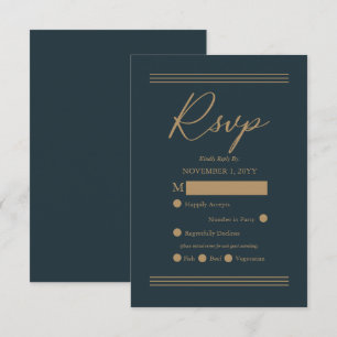 Modernes Dunkles Aquamarin Antikes Gold Minimalis RSVP Karte