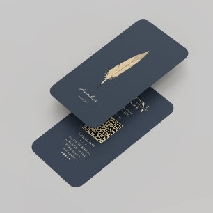 Modernes Dunkles blaues Gold Quill Monogramm für N Visitenkarte