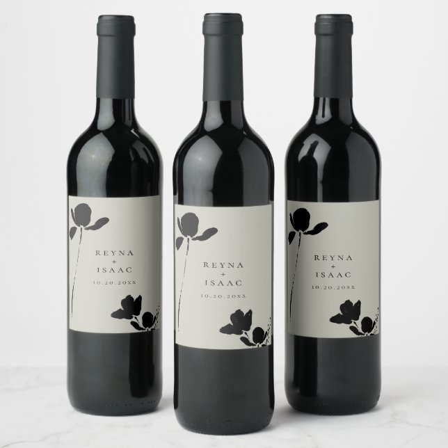 Modernes Dunkles Floral Personalisiert Weinetikett (Flaschen)