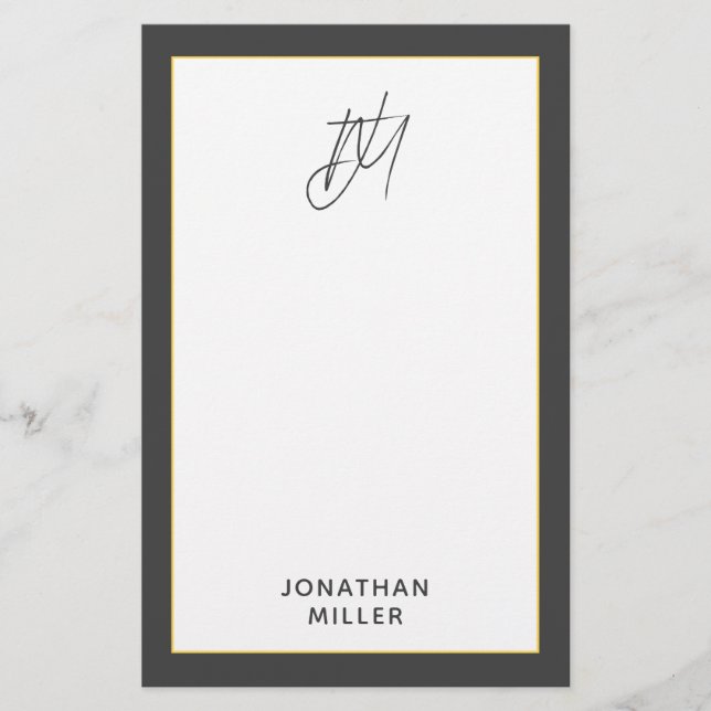 Modernes dunkles Grau Monogramm Briefpapier (Vorderseite)