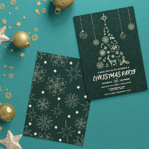 Modernes dunkles Grün und Gold Elegantes Xmas Tree Einladung