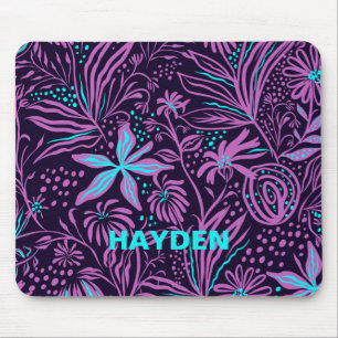 Modernes dunkles Lila Blumenmuster Personalisiert Mousepad