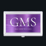Modernes dunkles Lila gebürstetes Metall 3 Monogra Visitenkarten Dose<br><div class="desc">Modernes,  elegantes,  dunkles Lila gebürstetes Monogram-Script-Kartentasche</div>