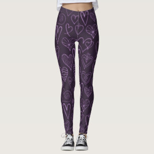 Modernes dunkles Lila Herzmuster Leggings