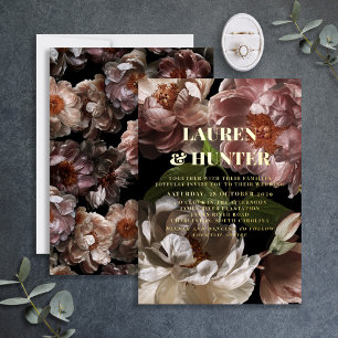 Modernes dunkles Moody Pink Botanische Hochzeit Go Folieneinladung