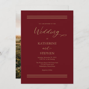 Modernes Dunkles Rot   Minimalistische Hochzeit au Einladung