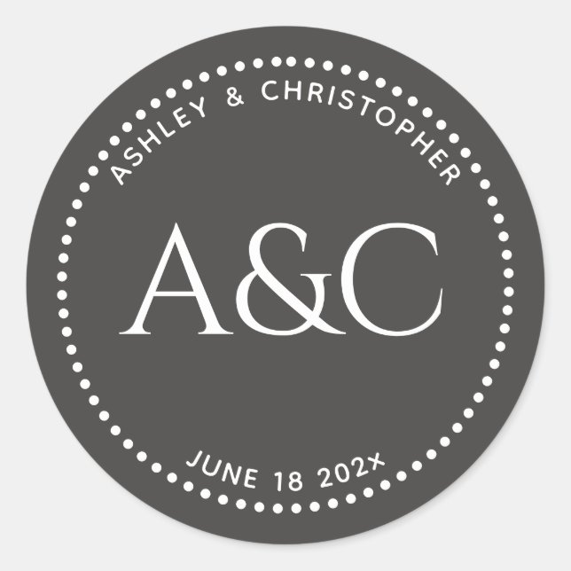 Modernes dunkles Schiefer-Dot-Ring Monogramm Runder Aufkleber (Vorderseite)