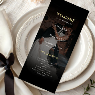 Modernes Dunkles verblasstes Foto Gold & Black Wed Programm