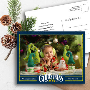 Modernes Dusty Blue Christmas JOY Minimalistisches Feiertagspostkarte