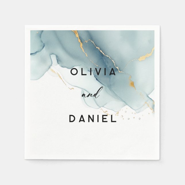Modernes Dusty Blue Gold Elegante Chic Beach Hochz Serviette (Vorderseite)