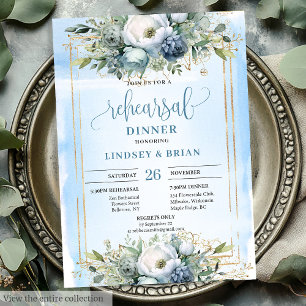 Modernes Dusty Blue Gold Glitzer Probe Dinner Einladung