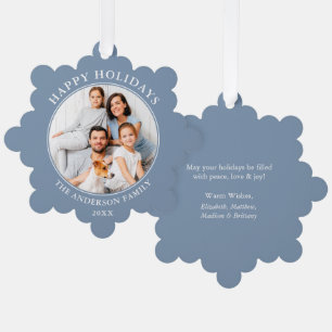 Modernes Dusty Blue Happy Holidays Foto Ornament Karte
