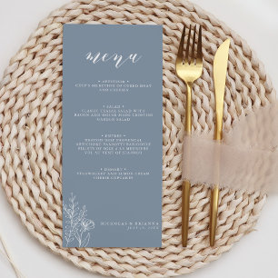 Modernes Dusty Blue Minimal Floral Wedding Monogra Menükarte