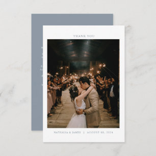 Modernes Dusty Blue Minimalistisch mit Foto Weddin Dankeskarte