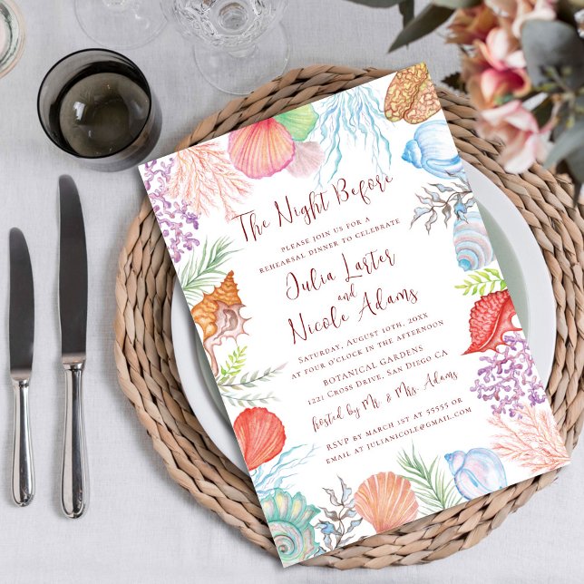 Modernes Dusty Blue Sea Muschel Beach Probe Dinner Einladung (Von Creator hochgeladen)