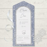 Modernes Dusty Blue & Silver Glitzer Snow Dinner All In One Einladung<br><div class="desc">AUCH MIT EINEM QR-CODE, DER IM UAWG BEREICH AUSGEWÄHLT WERDEN KANN, ODER OHNE AUSWAHL DES ABENDS. Dieses einfache, aber elegante Hochzeitsinspektionsdesign zeichnet sich durch einen schönen, staubblauen Hintergrund mit sanft fallenden weißen Schneeflocken aus. Der Text wird auf einem gewölbten, weißen Textbereich über einem Imitat silbernen Glitzer angezeigt, um den Winterspass...</div>