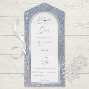 Modernes Dusty Blue & Snow Silver Foil Kein Abende All In One Einladung