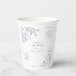 Modernes Dusty Blue Snowflake Winter Brautparty Pappbecher