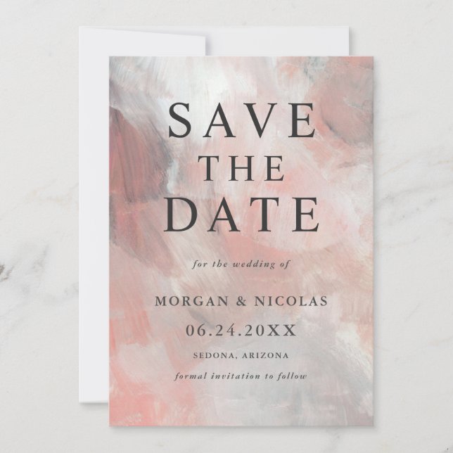 Modernes Dusty Coral Abstrakt Foto Save the Date (Vorderseite)