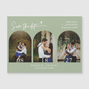 Modernes Dusty Green Boho Save the Date Arch Foto Magnetkarte
