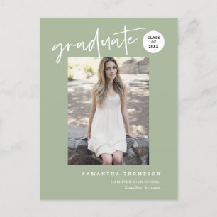 Modernes Dusty Green Uni High School Grad Foto Postkarte