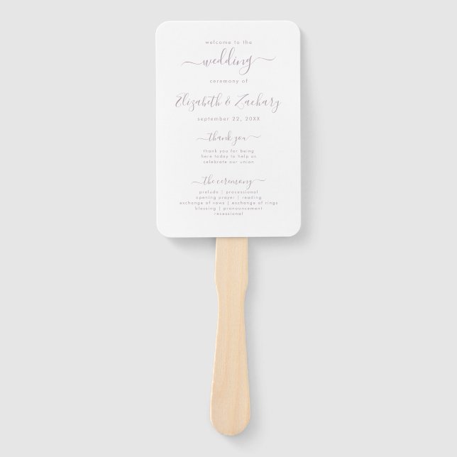 Modernes Dusty Lavender Script Wedding Programm Fächer (Vorderseite)