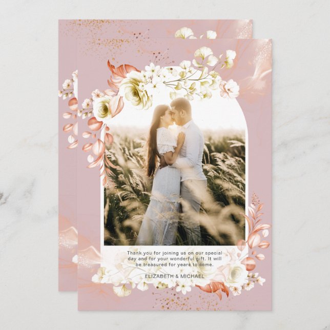 Modernes Dusty Rose Coral Floral FOTO DANKE (Vorne/Hinten)