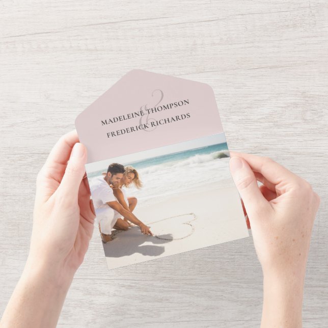 Modernes Dusty Rose Foto Minimalistisch QR Code UA All In One Einladung (Eröffnung)