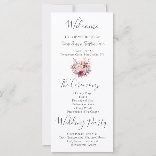 Modernes Dusty Rose Pink Wedding Programm (Vorderseite)