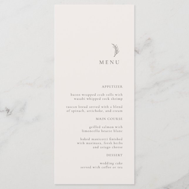 Modernes Ecru Olive Branch Wedding Menu Menükarte (Vorderseite)