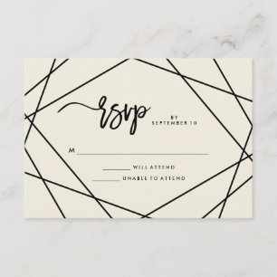 Modernes Ecru und schwarzes geometrisches Hochzeit RSVP Karte