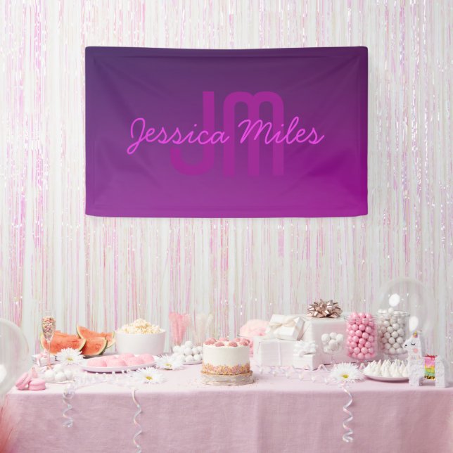 Modernes Editierbares Mit Monogramm Text & Lila Om Banner (Party)