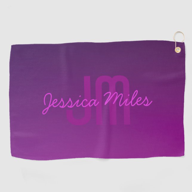 Modernes Editierbares Mit Monogramm Text & Lila Om Golfhandtuch (Horizontal)