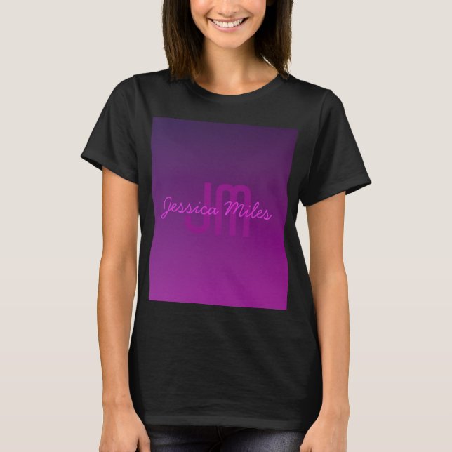 Modernes Editierbares Mit Monogramm Text & Lila Om T-Shirt (Vorderseite)