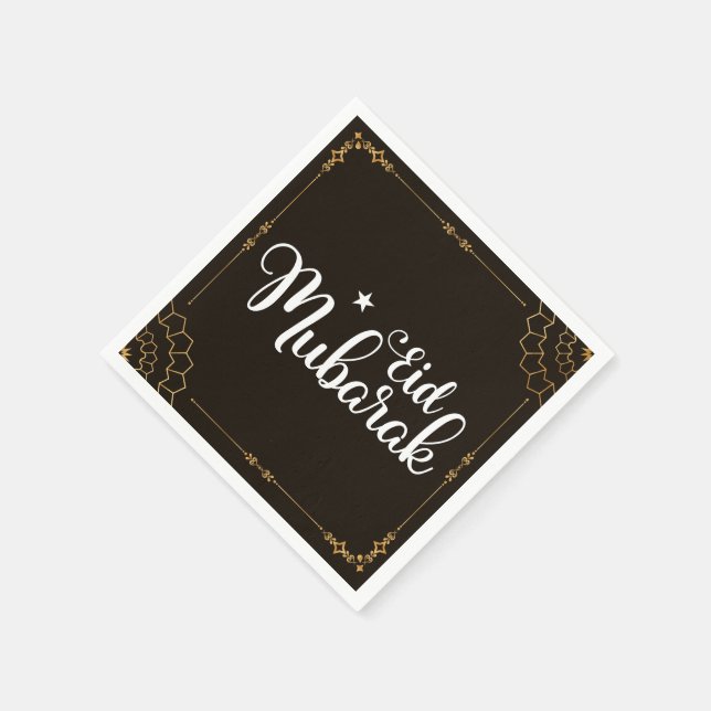 Modernes Eid Mubarak Black Gold Eid Napkins Serviette (Ecke)