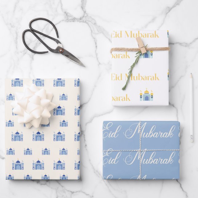 Modernes Eid Mubarak Geschenkpapier Set (Vorderseite)