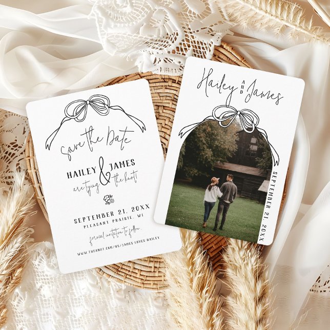Modernes, eigenhändig gezeichnetes, BLACK-Foto Hoc Save The Date (Rustic boho black and white hand drawn bow modern arch photo classy wedding save the date)