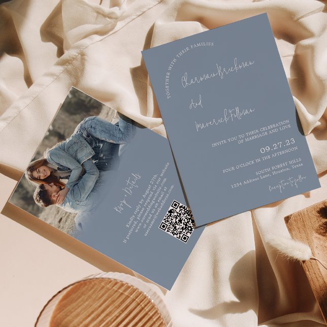 Modernes Einfach Dusty Blue UAWG QR Code Wedding Einladung (Von Creator hochgeladen)